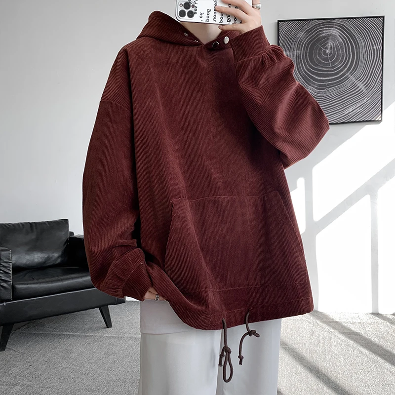 Harajuku Fashion Stand Collar Hoodie Men 2024 Spring New Coffee Sweatshirt High Quality Baggy Streetwear Male Hooded Hoodies