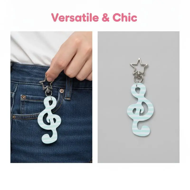 Acrylic Treble Clef Keychain Creative Musical Symbol Accessory with Star Clasp Portable Bag Decor for Family Souvenir Gift