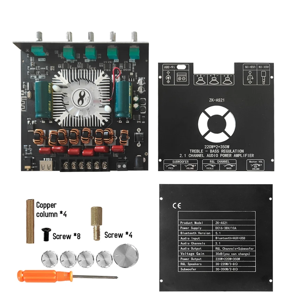 TPA3255 Bluetooth Digital Amplifier Board ZK-AS21 2.1 Channel Portable Practical Multifunctional Amplifier Board-Elect
