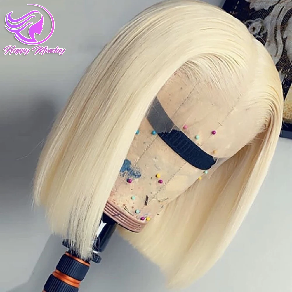 13x4 Bob Wigs 250% Density Straight Lace Front Human Hair Wigs 613 Short Bob Wigs Human Hair Pre Plucked Lace Frontal Wigs Honey Blonde Bob Wigs For Women