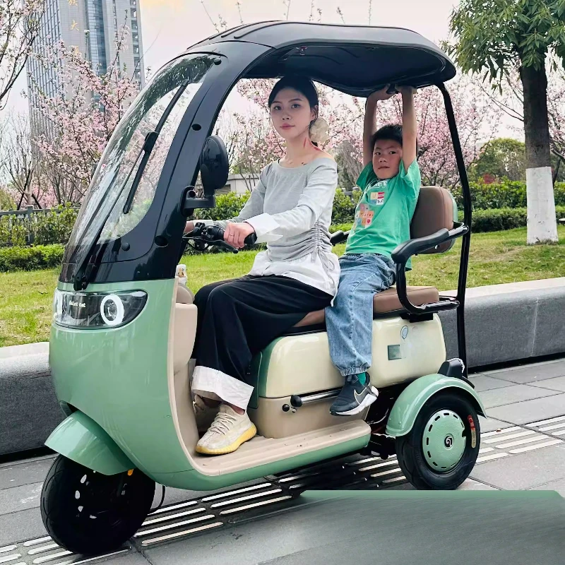 

New leisure electric tricycle with shed household adult women pick up and drop off children elderly scooter battery passenger an
