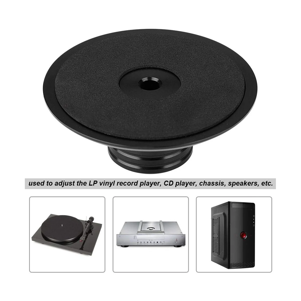 مشغل سجل الفينيل LP مع قرص معدني متوازن ، مثبت القرص الدوار ، مشبك الوزن ، اللون الأسود