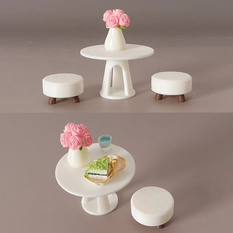 1/12 Dollhouse Miniature Simulation Round Table Stool Set Model Funiture Accessories For Doll House Decor Kids Pretend Play Toys