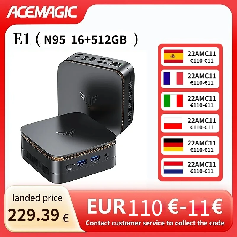 ACEMAGIC Intel N95 Mini PC DDR4 16GB RAM 512GB SSD Computer Max 3.6GHz 11 Pro Desktop 4K Dual Display Mini PC Thuis & Licht Gaming