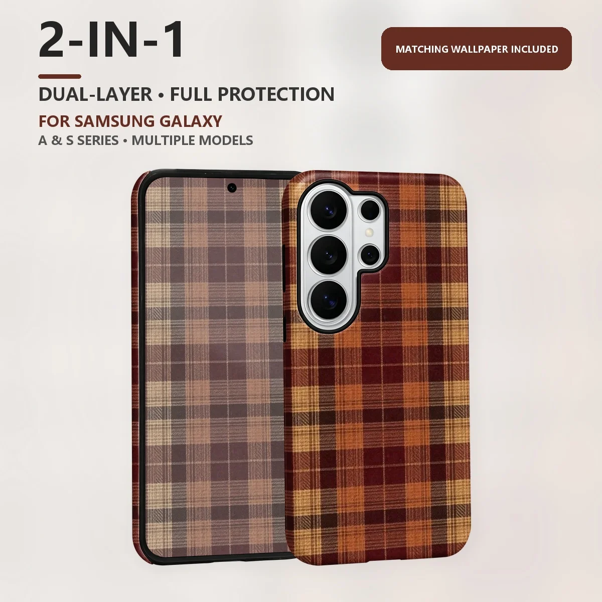 Red And Orange Plaid 2-in-1 Dual-Layer Phone Case for Samsung Galaxy S26 S25 S24 Plus Ultra FE S20 FE A56 A17 A16 A15