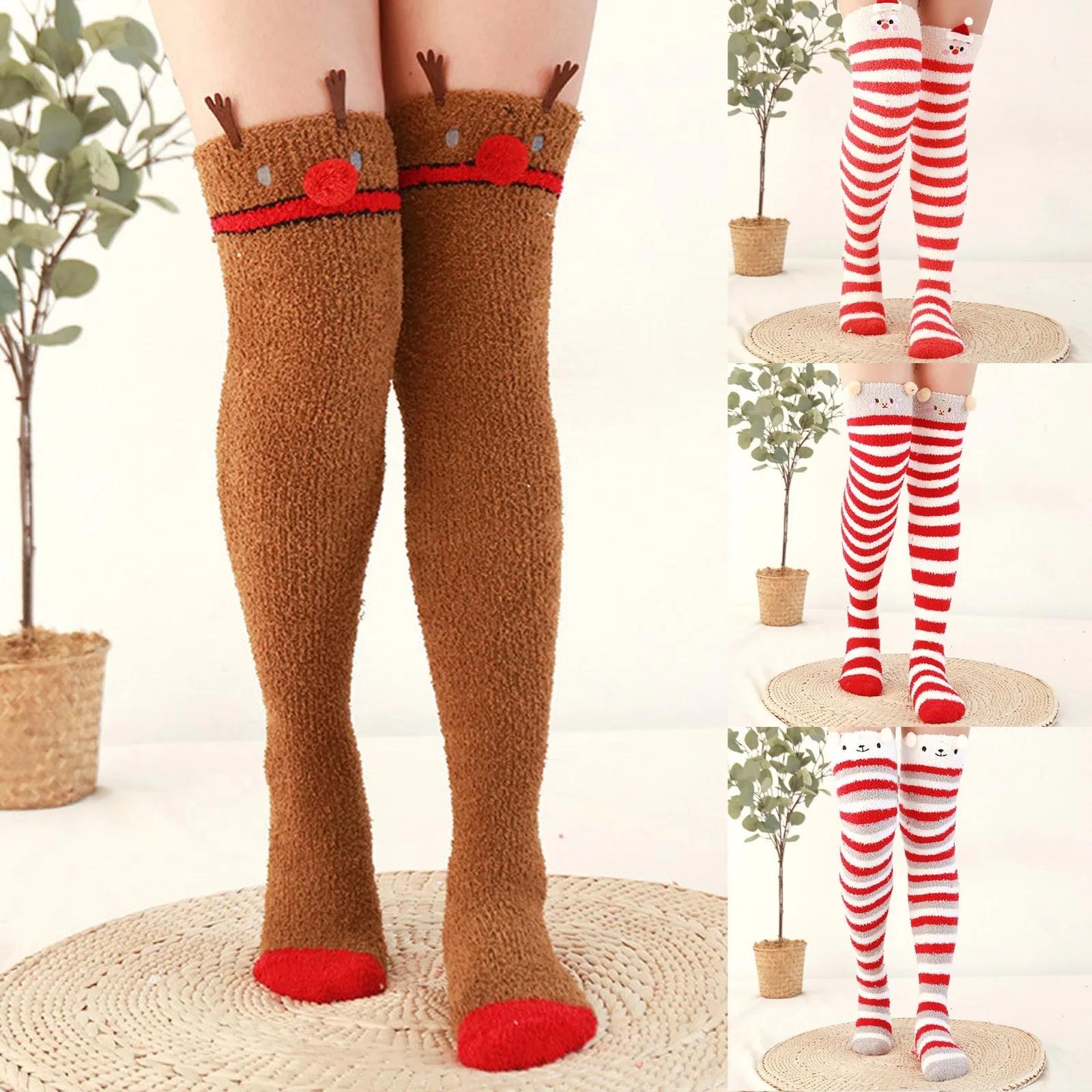 Fuzzy Over Knee Cartoon Thigh High Home Socks Winter Socks Socks Women's Warm Fishnet Suspender Stockings Chicken Long Tube Sock