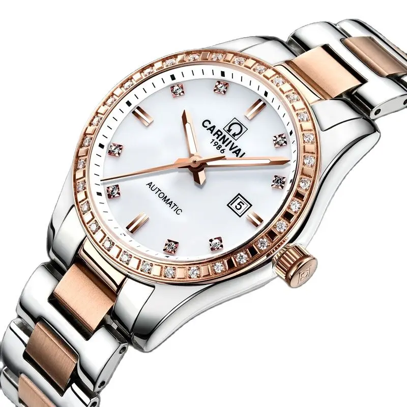 CARNIVAL Luxury Automatic Mechanical Women's Watch Diamond Waterproof Luminous Hands Date Clock C8685L Switzerland Brand