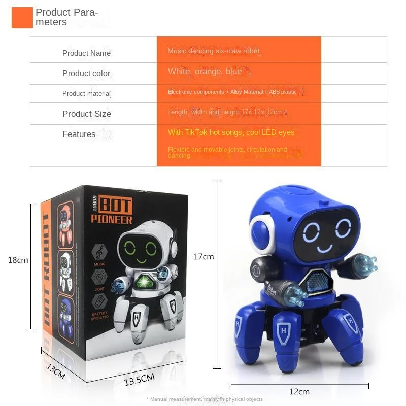 New Dancing Electric Hexapus Little 6 Robot Light Music Kids Boy Toys