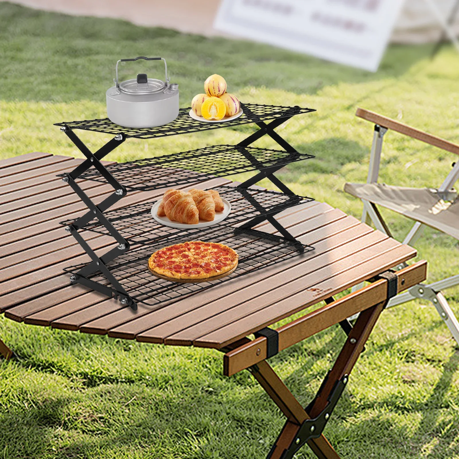 4-Tier Collapsible Cooling Rack Grilling Drying Rack Cooling Rack for Cookies Baking  40*25*31.5cm Outdoor Cooking Assistant