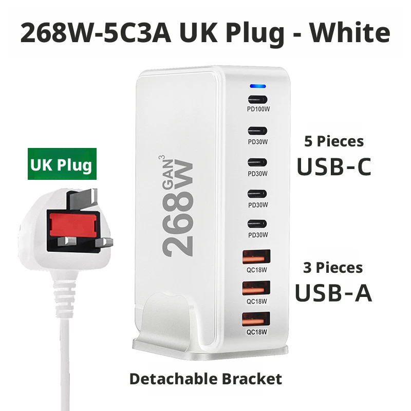 

Настольный зарядный хаб USB 268 Вт для быстрой зарядки, совместимый с мобильными телефонами и планшетами