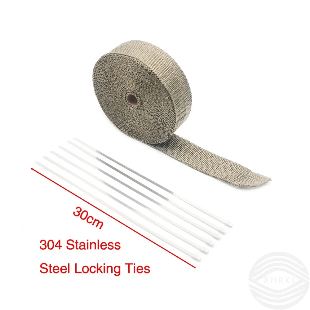 

Rea Motorcycle Titanium Exhaust Heat Wrap Roll Fiberglass Heat Shield Tape 5cm X5M/10M/15M with Stainless Steel Ties