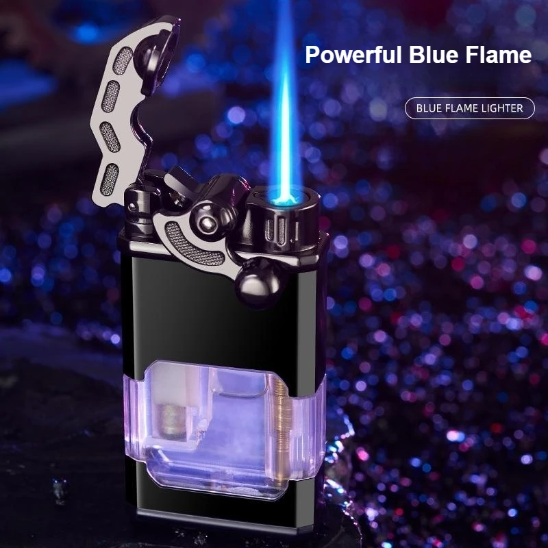 

Rocker Transparent Gas Window Luminous Straight Lighter Windproof Blue Flame Personalized Custom Lighters Kitchen Baking Tools