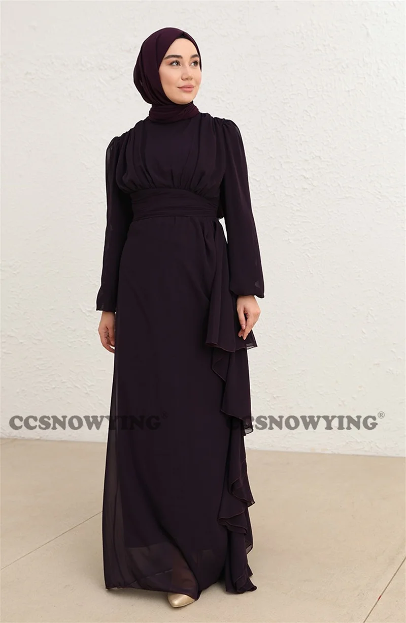

Black Muslim Evening Dresses Long Sleeve Hijab Prom Formal Party Gowns High Neck A Line Arabic Dubai Islamic Robe De Soiree