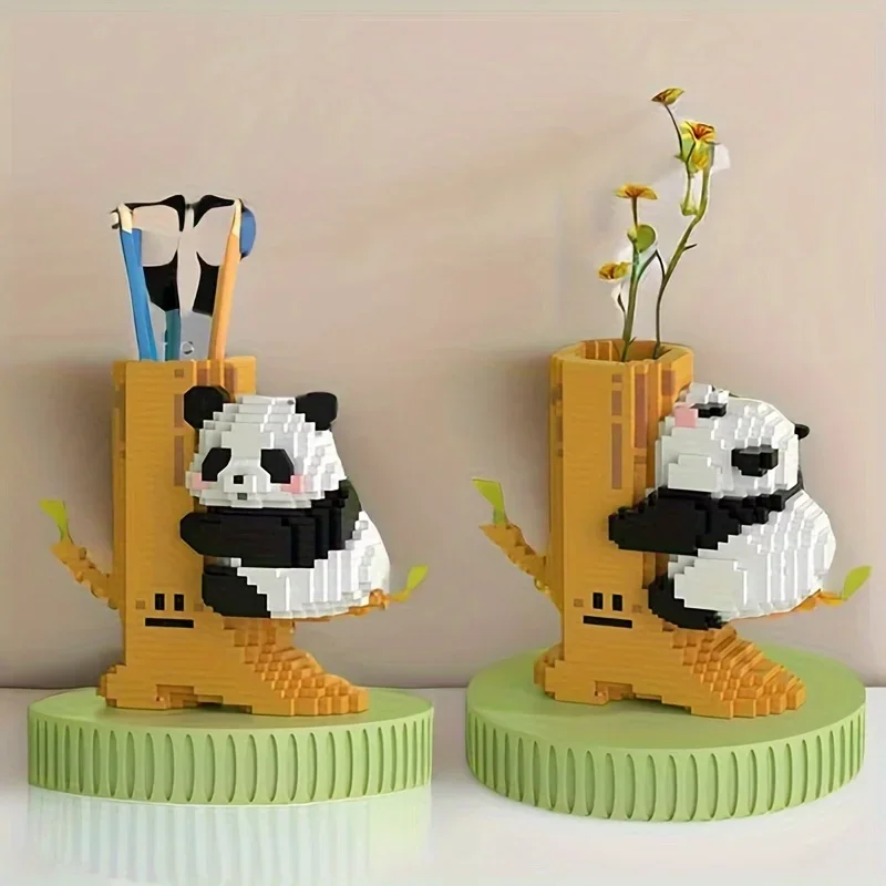 Big Panda Small Building Blocks, Educational Assembled Toys, Office Pen Holder Ornaments, DIY Gifts