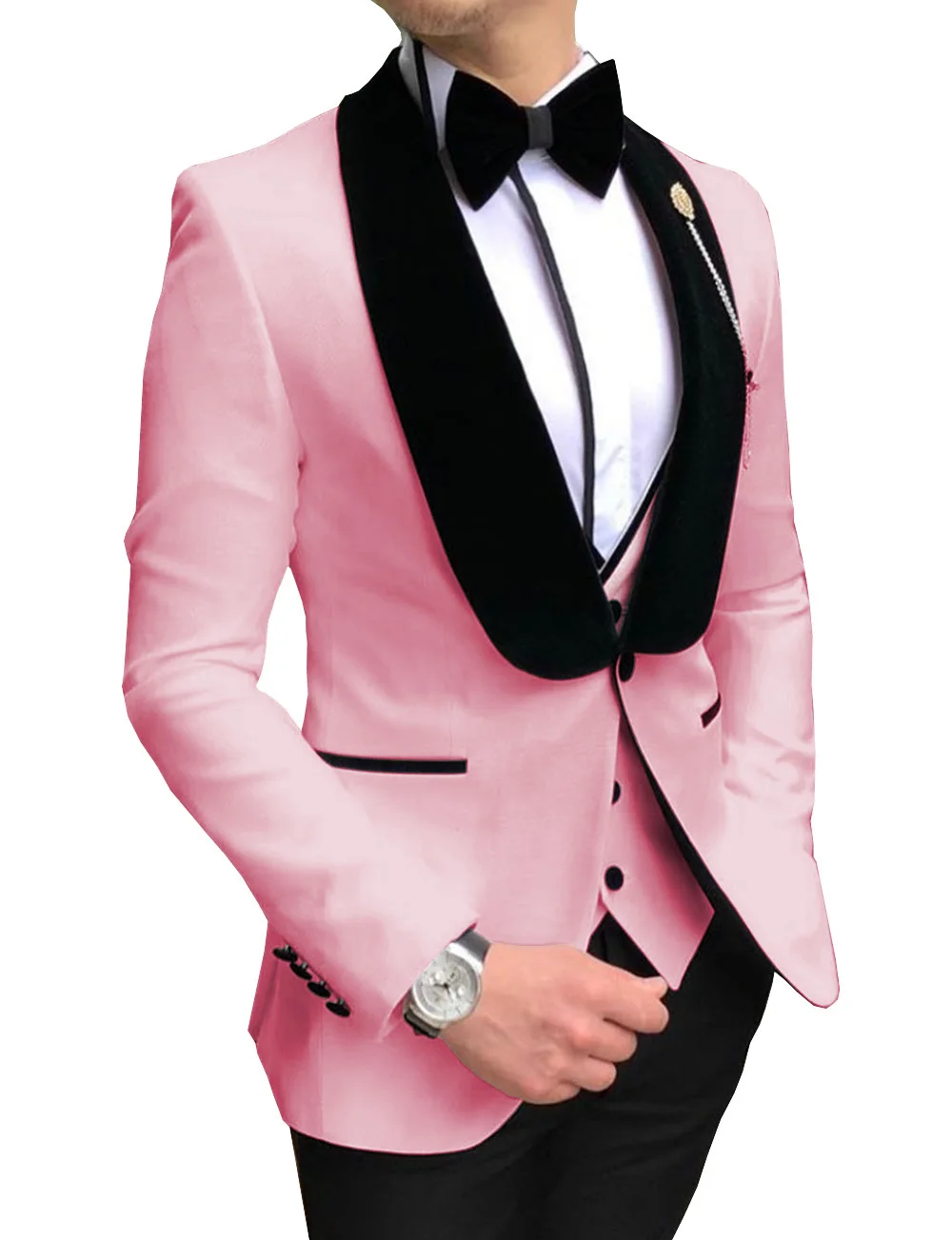 

Men's Suit Handsome 3 Piece Suit For Men Wedding Tuxedos Black Velvet Shawl Lapel Groomsmen Business Prom Blazer Vest Pants