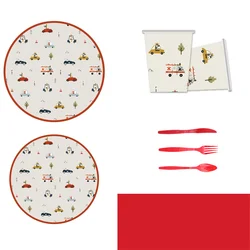 Cartoon Car Fire Truck Theme Birthday Disposable Cutlery Banner Decorations Children's Party Supplies Paper Plate Cup Baby