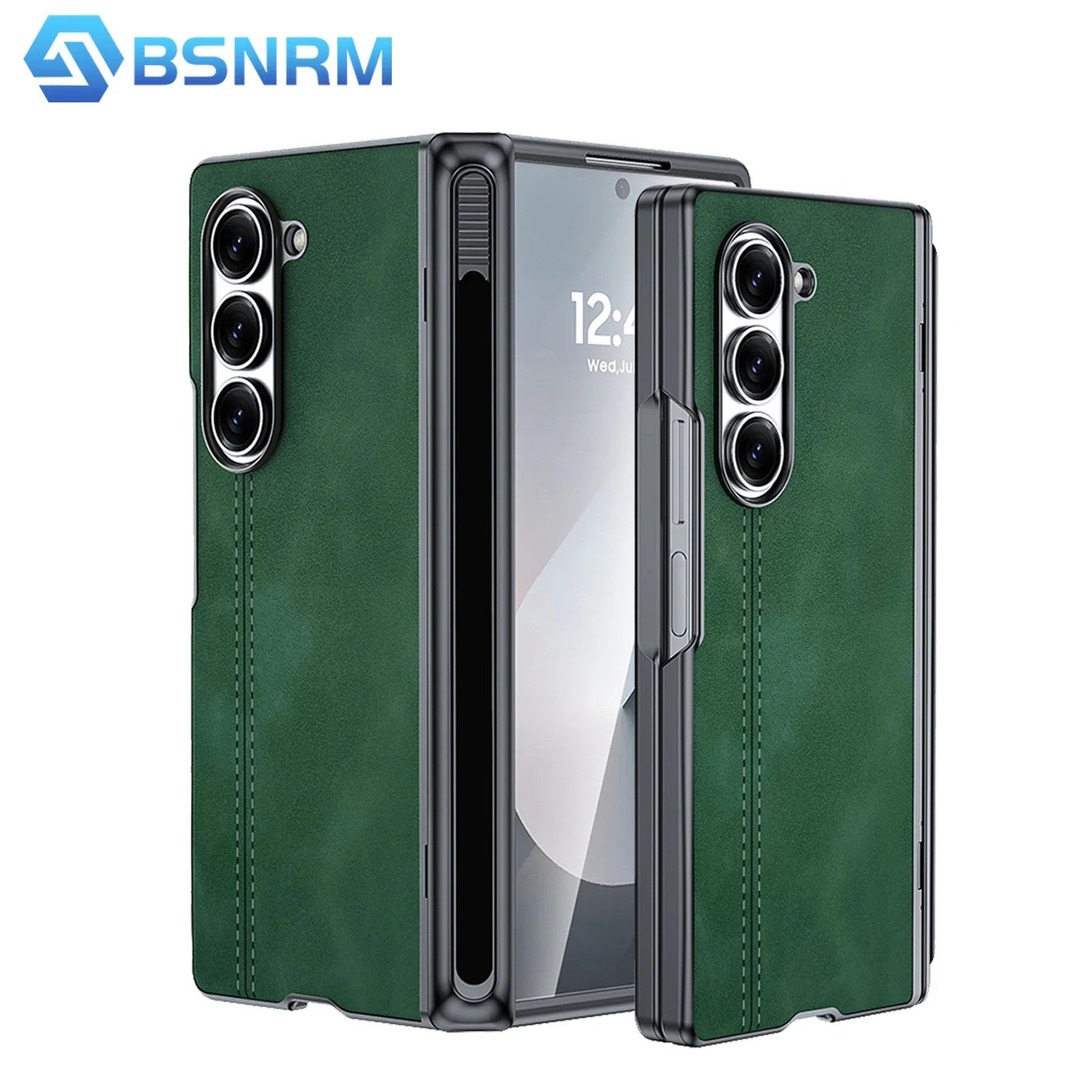 

for Samsung Fold 6 Phone Case with S Pen Holder,Hinge Protection,Screen Protection,PU Leather Matte PC Case-Green