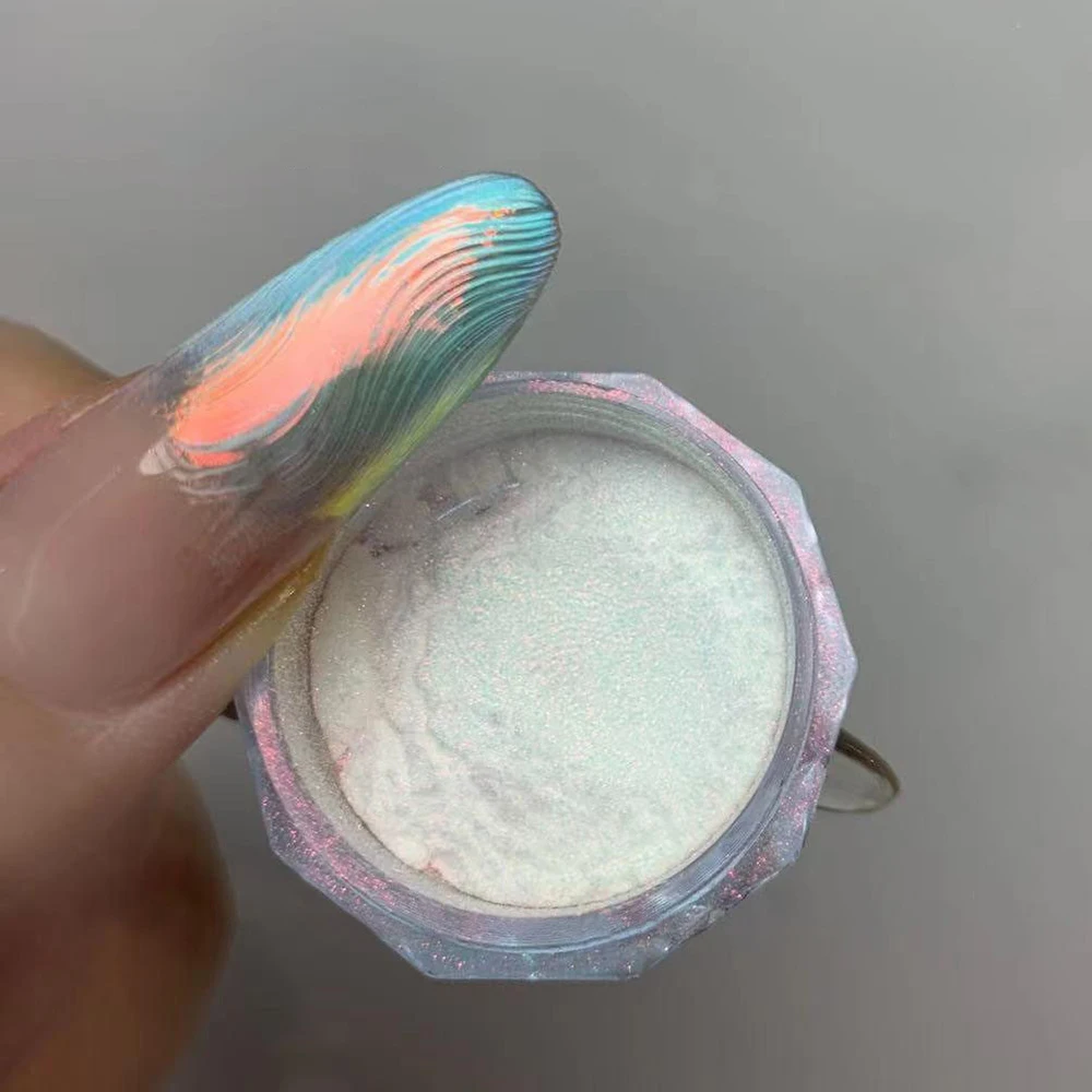 0.3g/Box Aurora Green Light Chrome Nail Powder Fresh Summer Green Glitter Transparent Mirror Chrome Powder Nail Art Pigment Dust