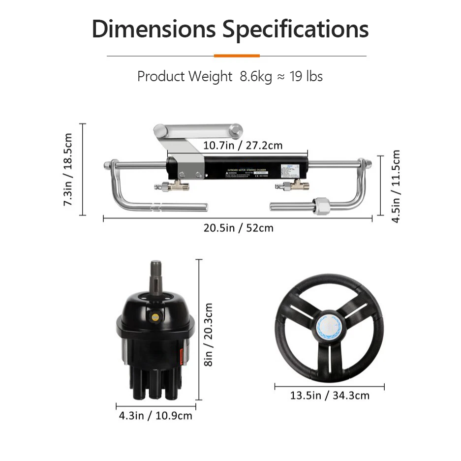 Hydraulic Steering Kit 90HP Hydraulic Outboard Steering Kit With Helm Pump Cylinder 24FT Nylon Hoses Marine Steering System Kit