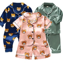 baby Ice silk satin Clothes Toddler Boys Girls home Wear Long Sleeve Baby suit Kids little bear Top+pants two piece set pajamas