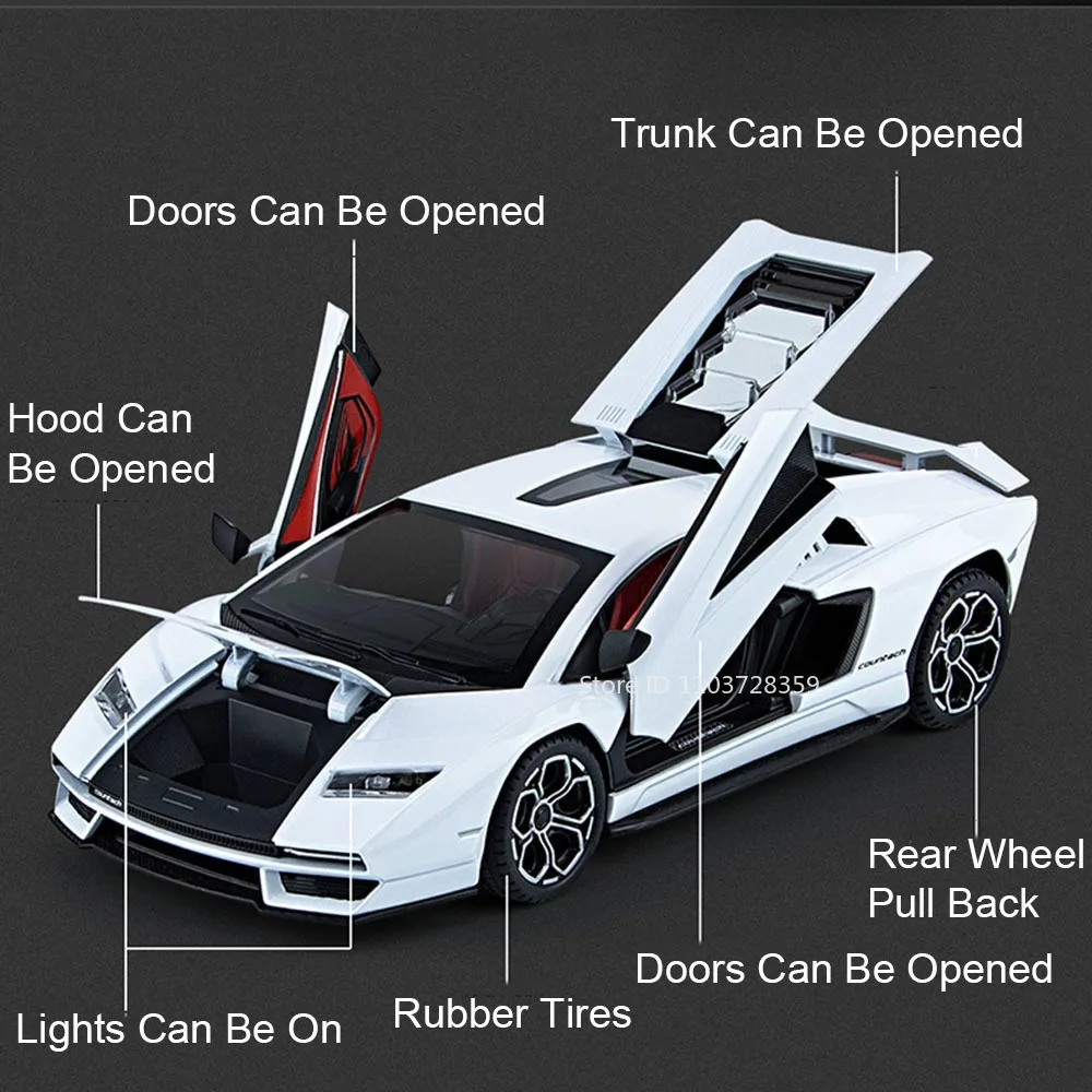1:24 Revuelto Model Toy Sports Cars Alloy Diecast Countach LPI800-4 Supercars Sound Light Doors Opened Pull Back for Boys Gifts