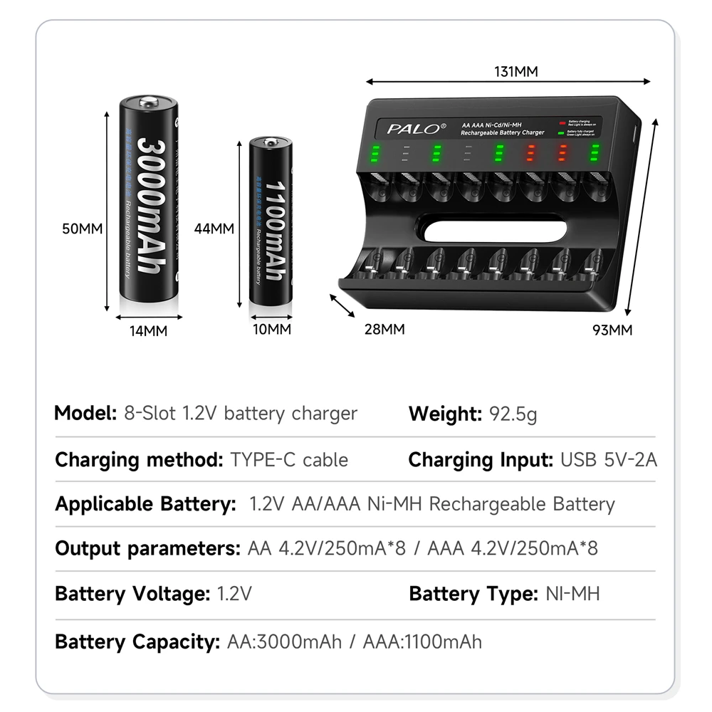 PALO-Pipeline de piles rechargeables, 1.2V, AA, AAA, AA, NI-laissée, NIlaissée, NIlaissée, cellule 3A pour MP4, jouets, appareil photo avec étui à piles AA