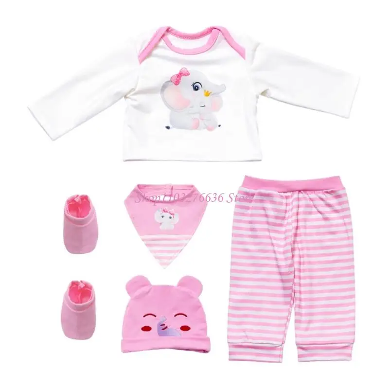 R6FD Ropa muñeca 18 pulgadas Conjunto renacimiento lavable tela suave con patrón dibujos animados