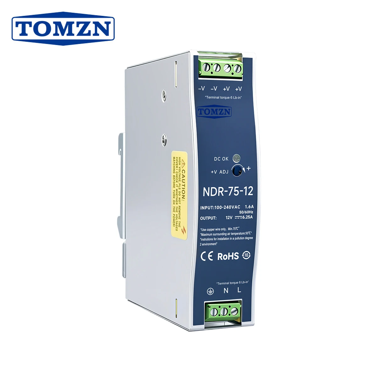 

TOMZN NDR-75-24 NDR-75-12 75W DIN Rail Power Supply AC to DC 12V 6.3A 24V 3.2A Industrial Switching Power Supply for PLC