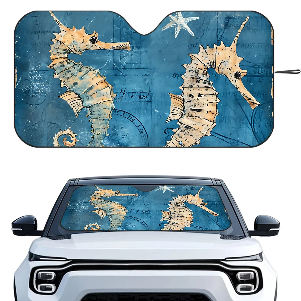 

Vintage Seahorse Car SunSha Heat-insulating Aluminum Film Windshield Sunshas UV Rays Blocks Car Sun Visor Protector