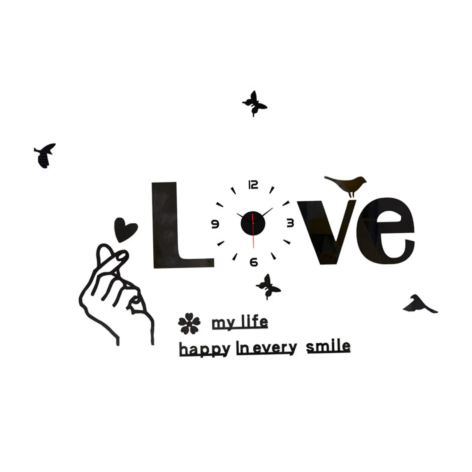 Acrylic Love Decor DIY Wall Clock Decoration Frameless for Bedroom Sturdy