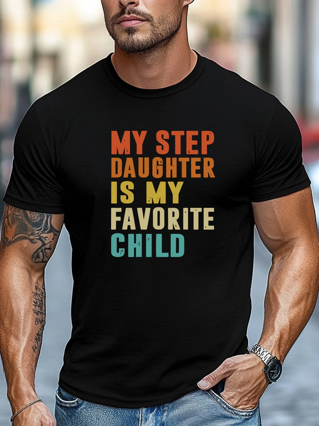 

Охлаждающая футболка MY STEP DAUGHTER IS MY FAVORITE CHILD Graphic Summer Soft Comfort Fit Tee Топы для ежедневной носки