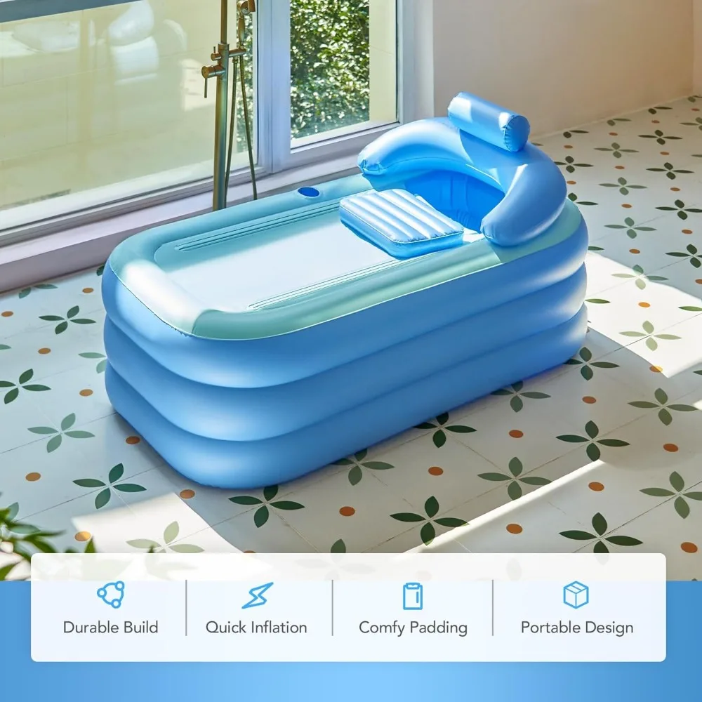 Inflatable Adult Bath Tub, Free-Standing Blow Up Bathtub with Foldable Portable Feature for Adult Spa with Electric Air Pump