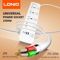 LDNIO Universal Outlet Power Strip EU/UK/US Plug 2M Extension Cable Electrical 4 Switch Socket Type C USB Ports Charger Adapter