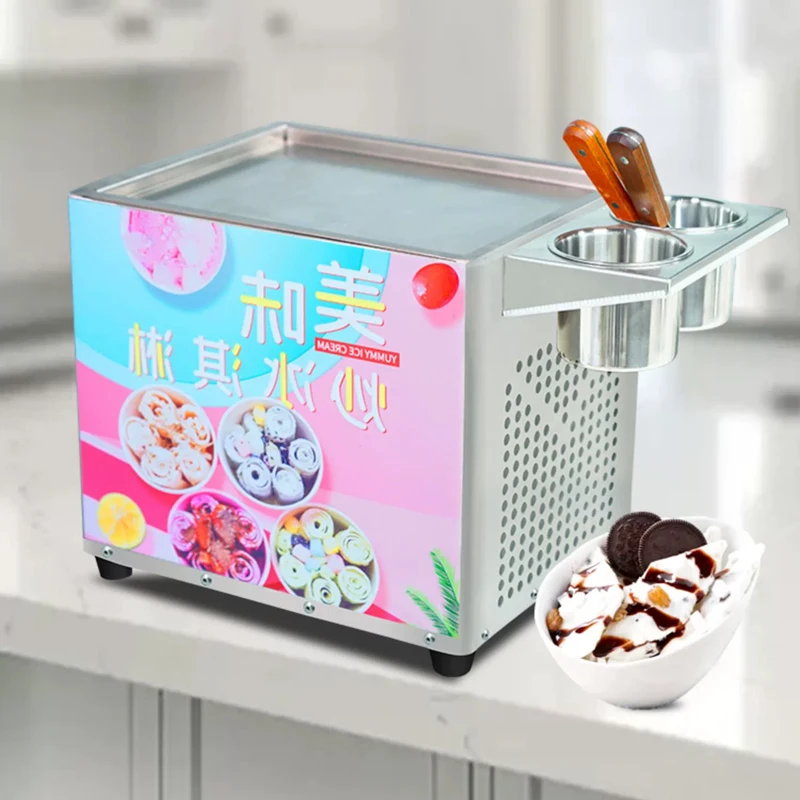 Flat Pan Fry Ice Cream Rolled Machine Fried Yogurt Machine Stainless Steel Fruit Smoothie Machine