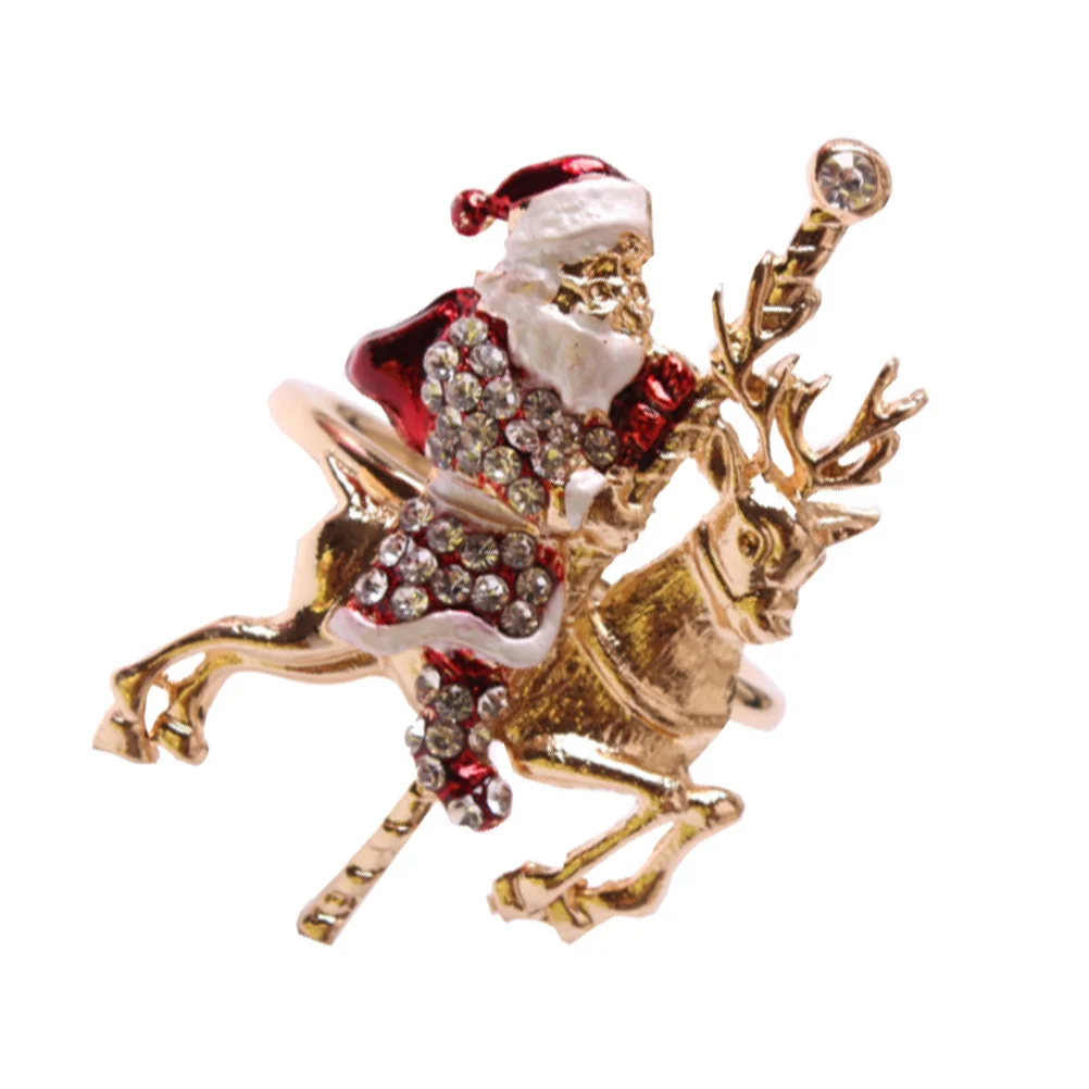 

2Pcs Alloy Christmas Elk Santa Clause Napkin Ring Buckle Elegant Dinner Dinner Table Party Banquet Napkin Holder