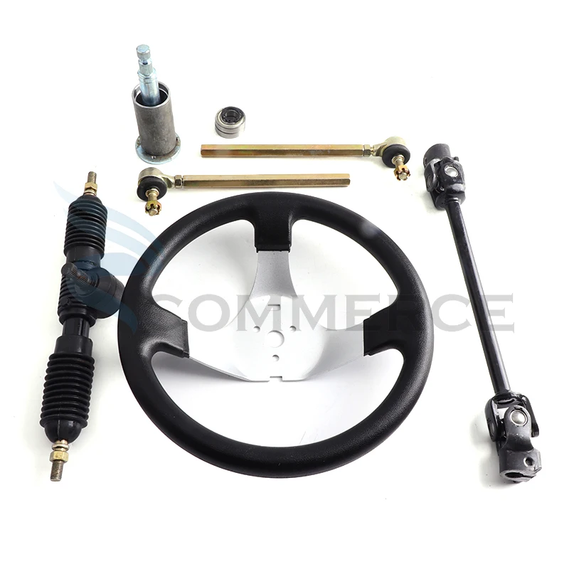 For DIY China Go Kart ATV UTV Buggy Quad Bike 300mm Steering Wheel 320mm Gear Rack Pinion 380mm U Joint Tie Rod Knuckle Assy