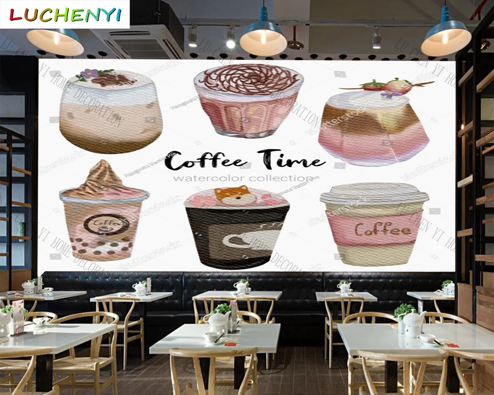 

Custom bubble tea BOBA mural wallpaper restaurant afternoon tea cold drinking shop dining room wall papers home decor sticker