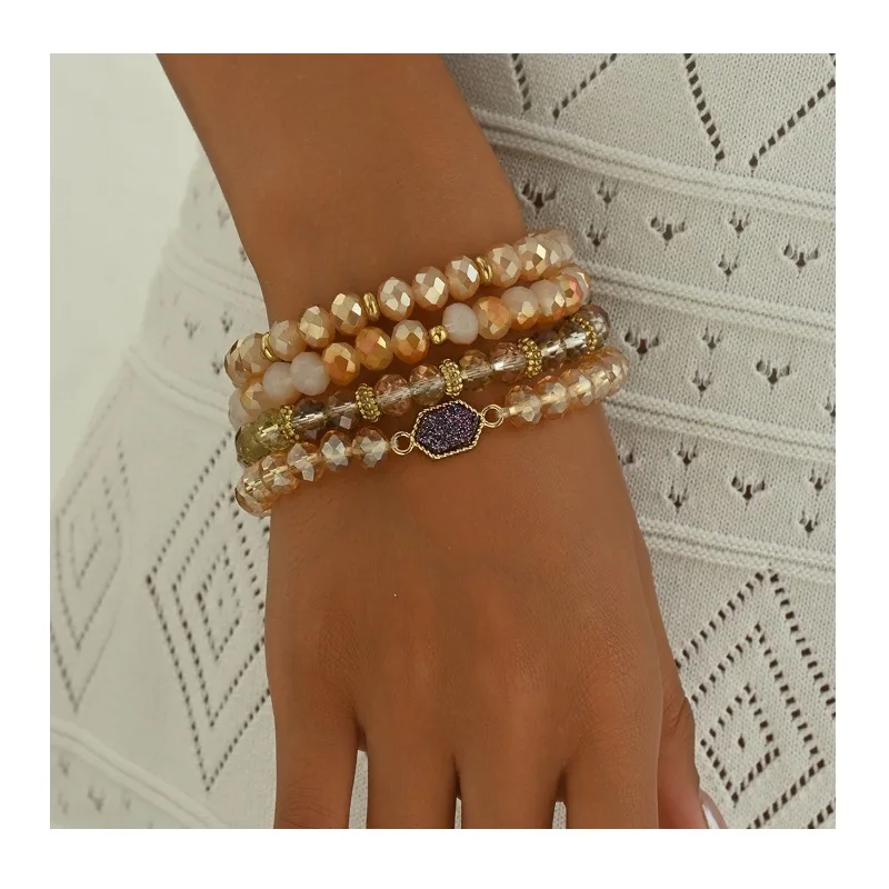 

Простой женский браслет с бусинами, набор из четырех штук, персонализированный, с инкрустацией кристаллами, нишевый дизайн, геометрический браслет