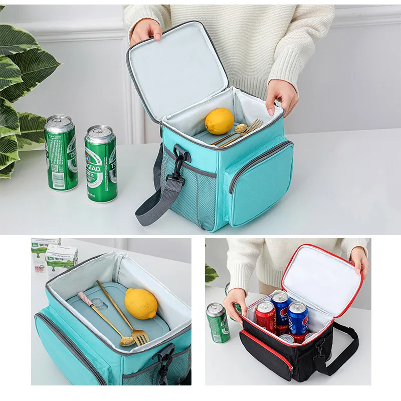 Bolsa enfriadora cuadrada de 10L con bolsillo, bolsa térmica portátil de tela Oxford para Picnic al aire libre, conservación de alimentos, caja de hielo aislada