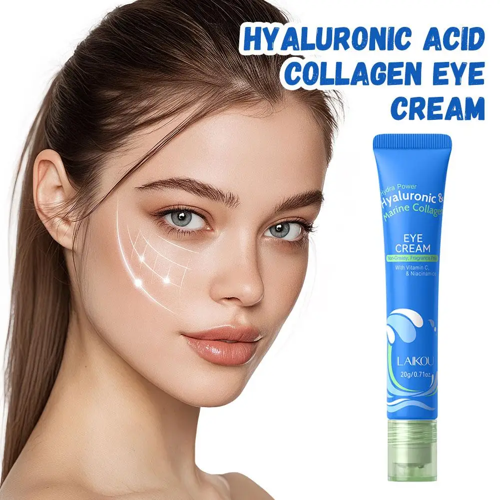 Moisturizing Hyaluronic Acid Collagen Eye Cream 20g Reduce Fine Lines Puffiness Dark Circles Lightweight Absorbing
