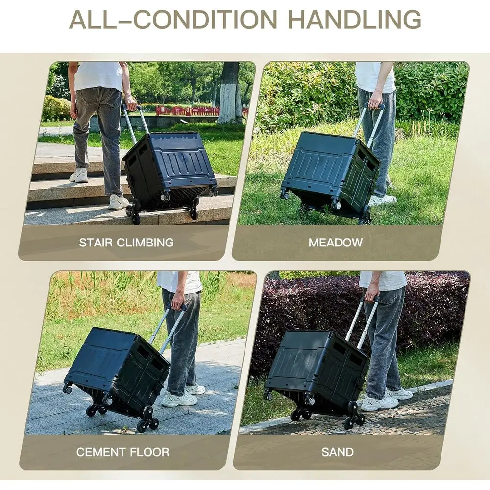 Opvouwbare winkelwagen met 8 wielen, telescopisch handvat en trapklimwielen - Opvouwbare gereedschapskrat
