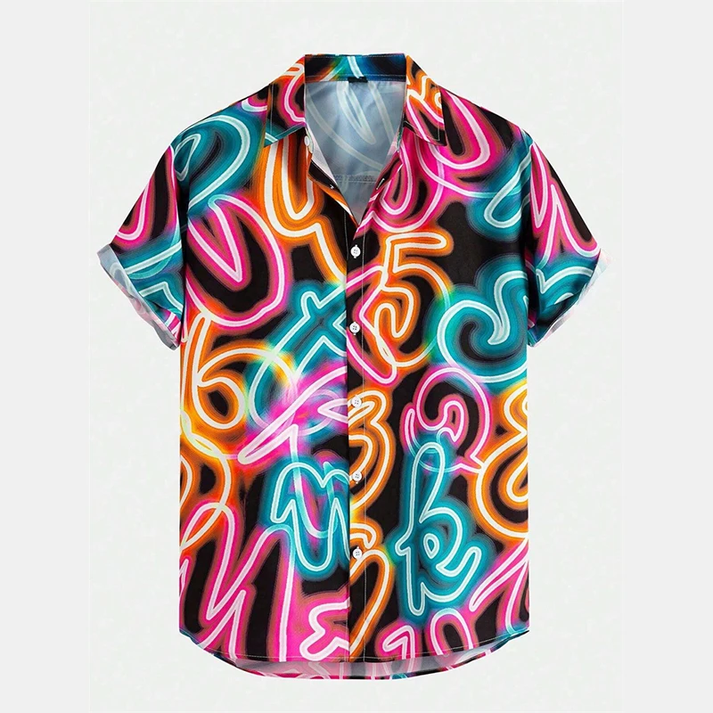 Neon Irregular Pattern Shirt Men's Clothing 3d Printed Street Art Style Button Shirts Outdoor Casual Fashion Short Sleeve Blouse