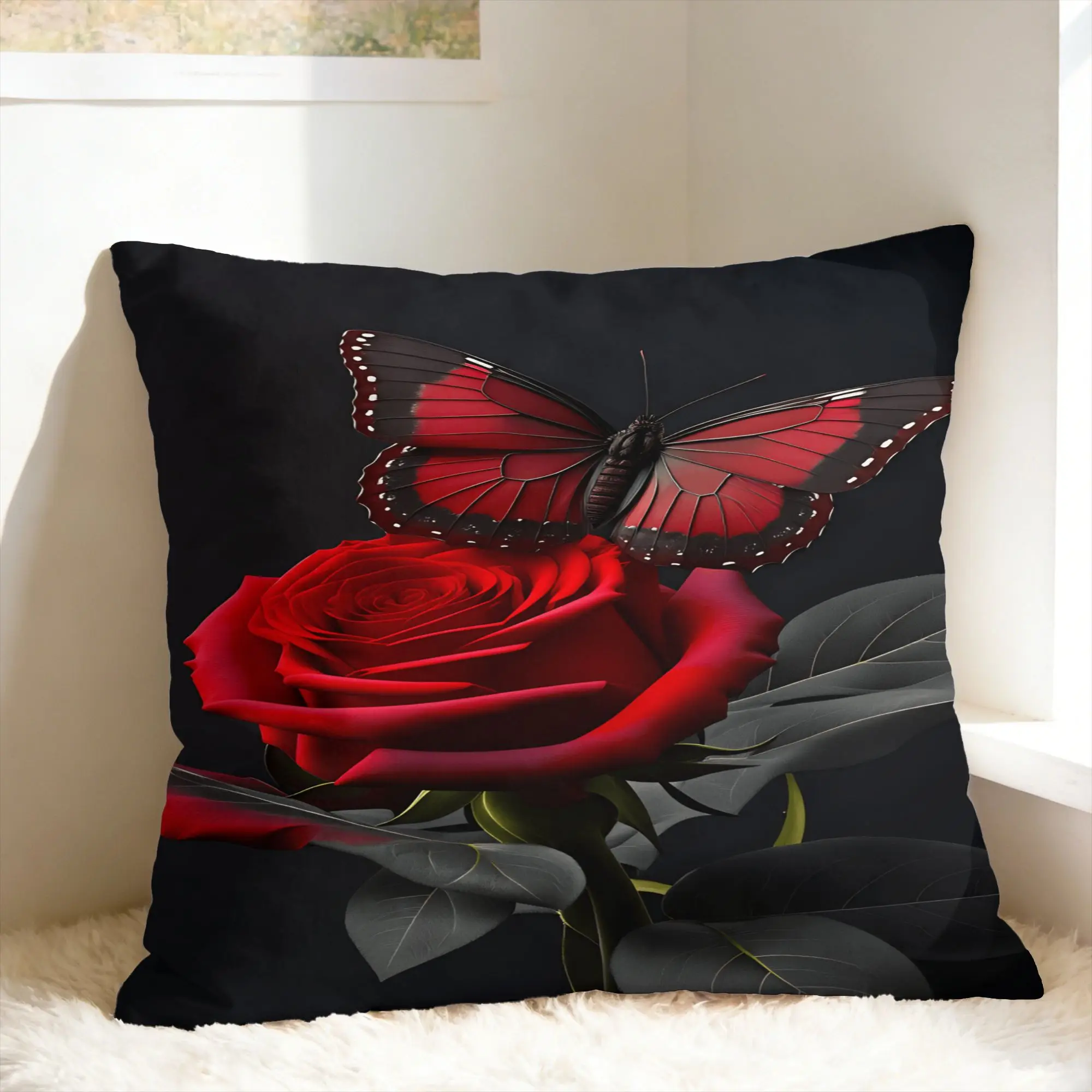 Pillow Cover Valentine's Day Romantic Red Rose  Funny Pillow Case For Wedding Party Home Decor Pillowcases