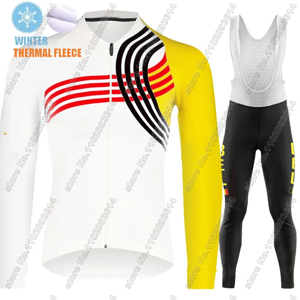 Belgium Natioinal Team 2024 Cycling Jersey Set Winter Suit Blue White Belgian Long Sleeve MTB Bike Road Pants Bib Ropa Maillot