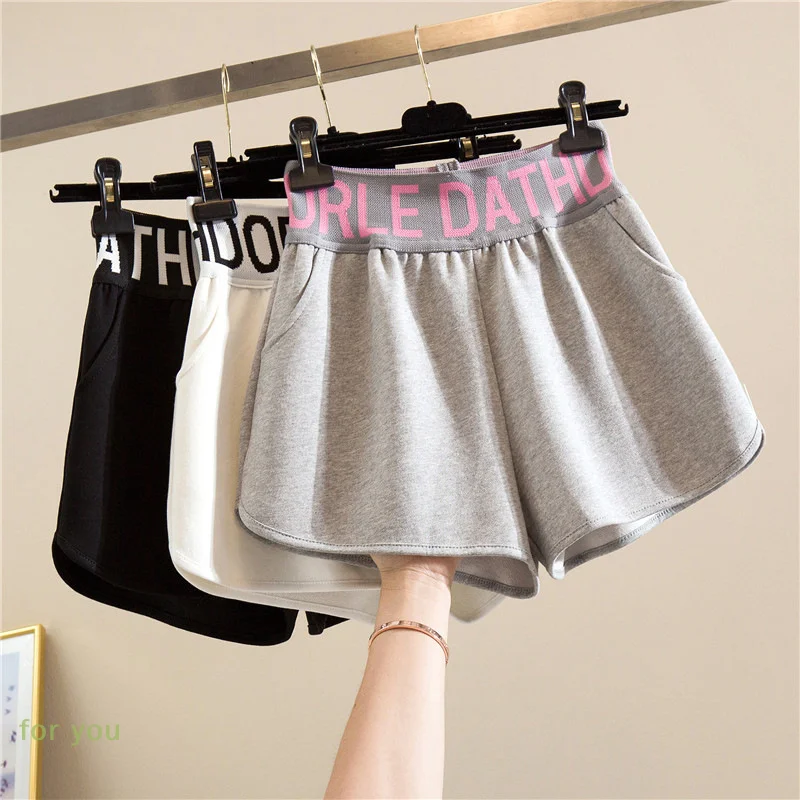 

Sports Shorts Letter High Waist Outer Wear Women Summer Thin Loose Wide Leg Casual Running Beach Hot Pants