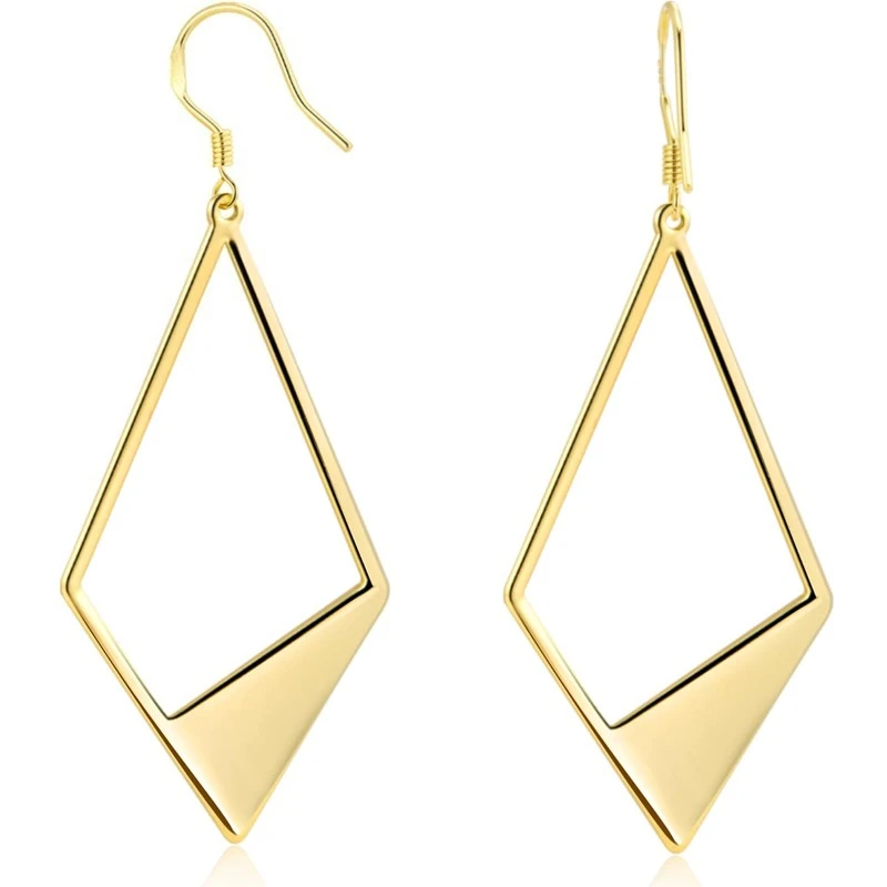 14K Gold Plated Lightweight Statement Rhombus Drop Earrings Hypoallergenic Leverback Hook Earing for Women Mom Girls Trendy