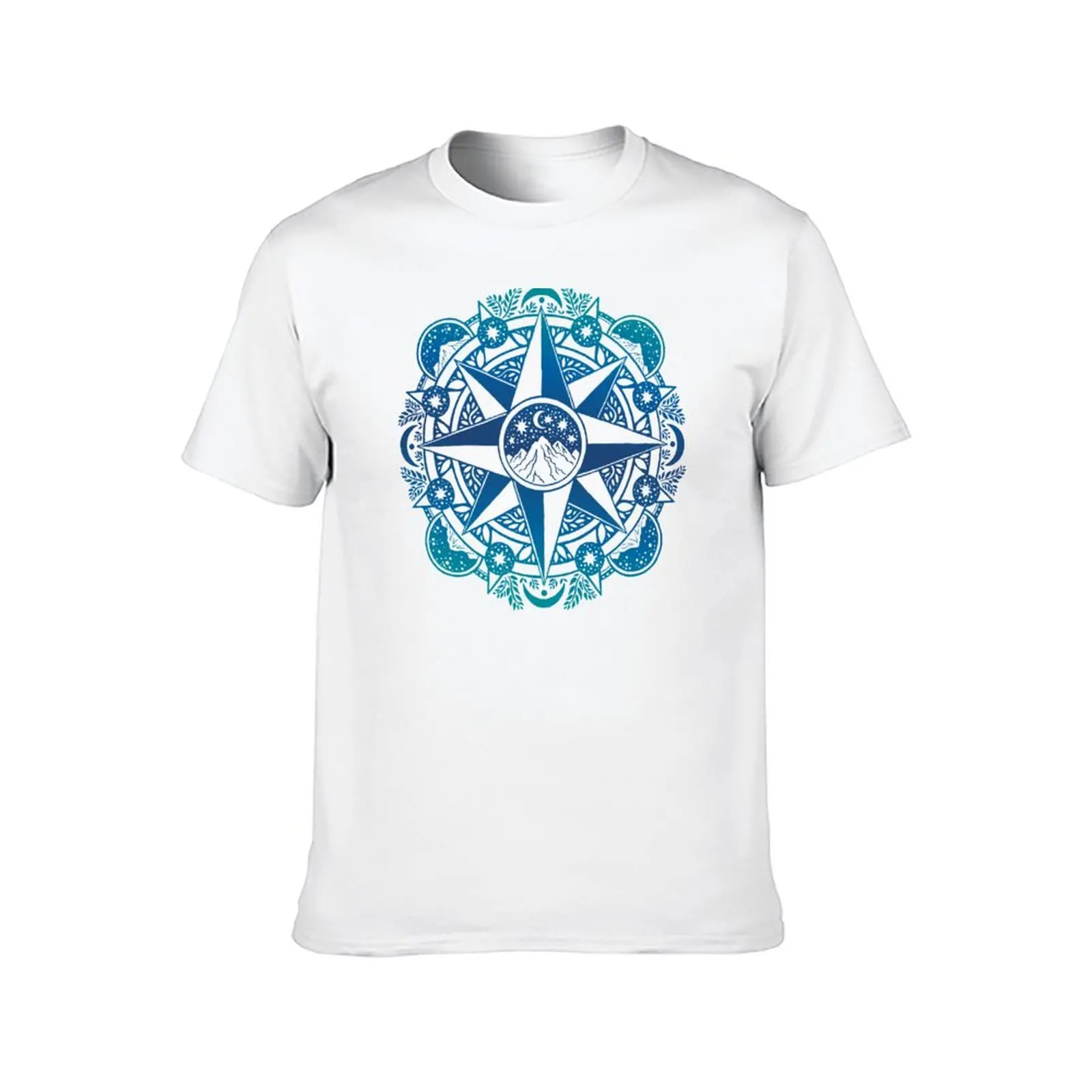 Journey to Moon Mountain Turquoise Navy Ombré Compass Rose Nature Mandala T-Shirt t shirts designer t shirt custom print T-Shirt