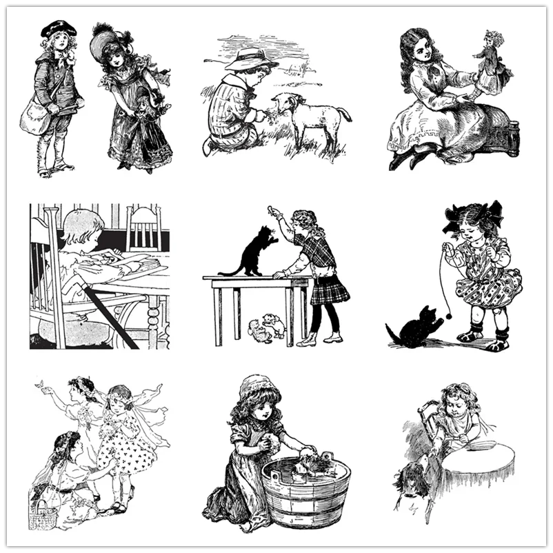 Nowe stemple 10x10 w stylu retro z motywem matki, dzieci, urodzin i kwiatów, przezroczyste stemple dla dziewczynek, do tworzenia kartek, bez metalowych wykrojników, do scrapbookingu, 2025