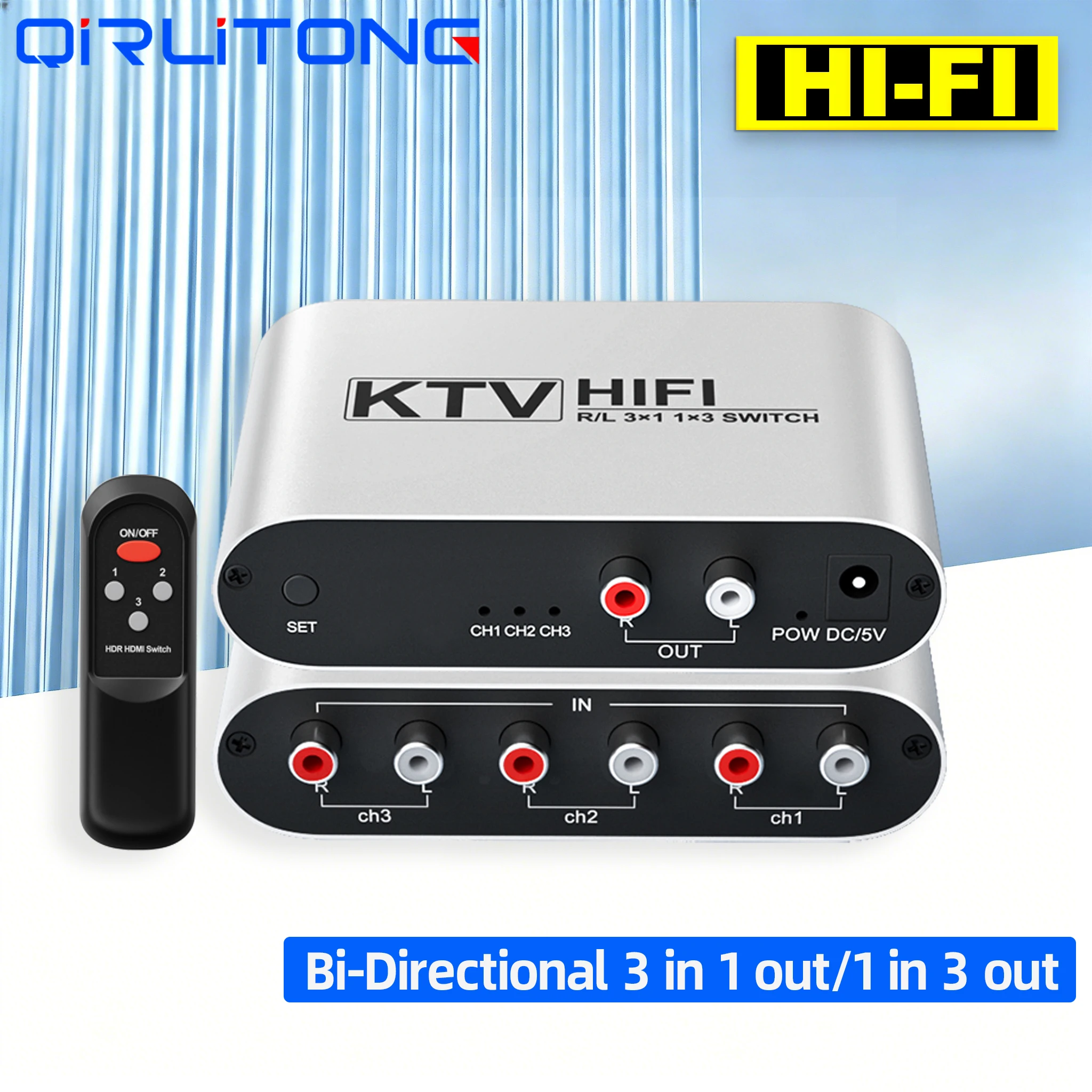 HI-FI Lossless Bi-Directional 3x1 1x3 Audio Switcher 3 in 1 out 1 in 3 out 3.5mm Audio Jack RCA Red/White Audio Port for PC