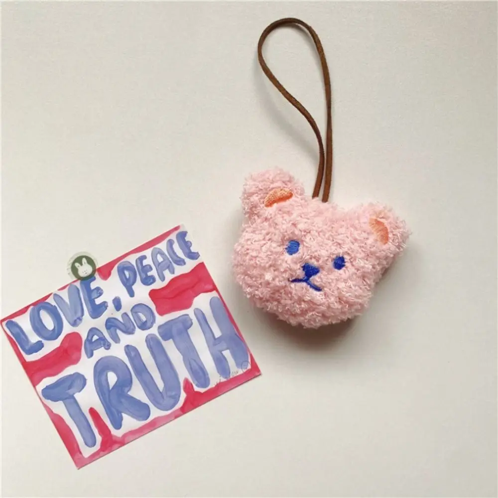 Porte-clés ours en peluche avec autocollant de nom pour enfants, pendentif poupées en peluche, porte-clés d'étiquette de dessin animé